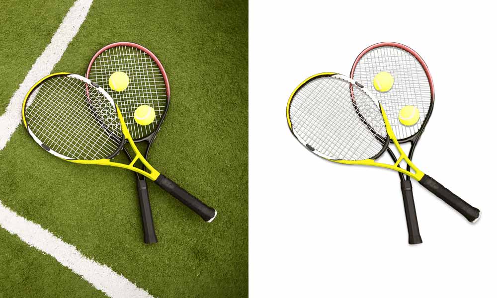 A clipping path experts showing his skill by creating complex path on badminton racket
