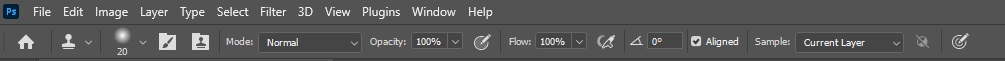 option bar for clone stamp tool in photoshop