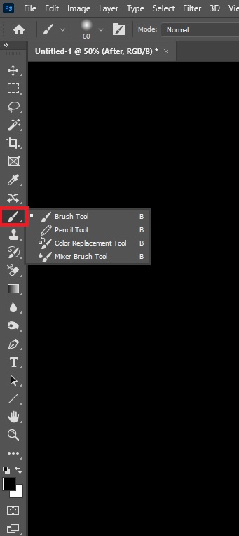 select brush tool for changing brush color in photoshop