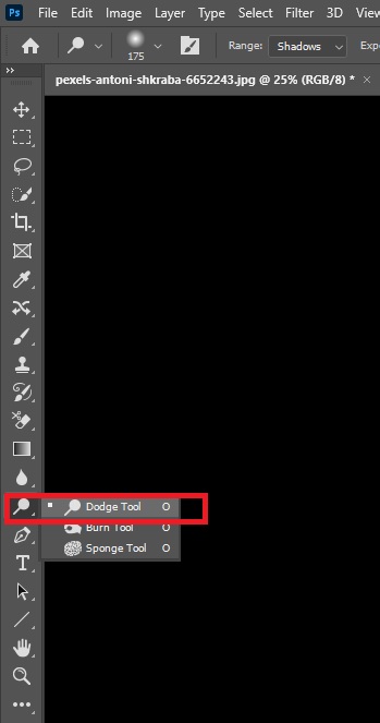 how to select dodge tool in photoshop