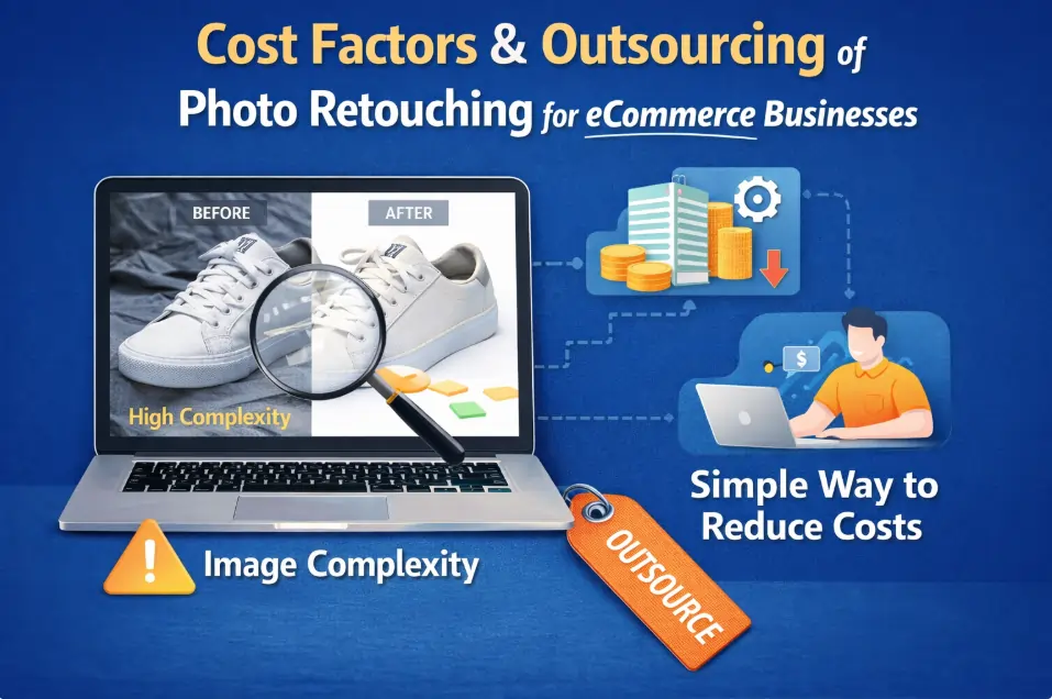 Why is Photo Retouching Services Vital for eCommerce Businesses? This image shows how image complexity affects retouching costs and how outsourcing helps reduce expenses efficiently.