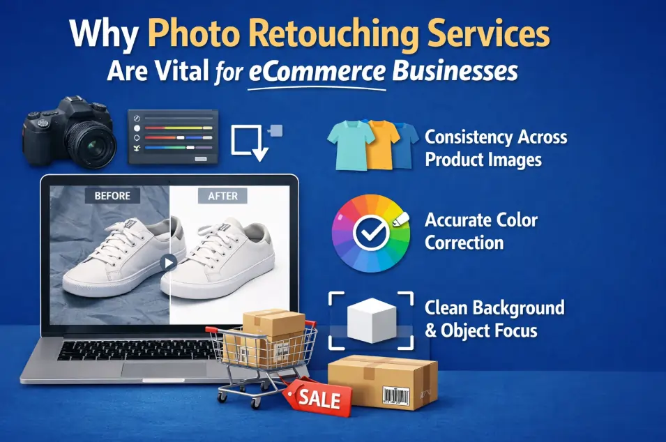 Why is Photo Retouching Services Vital for eCommerce Businesses? why photo retouching services are vital for eCommerce businesses, highlighting consistency across product images, accurate color correction, and clean background with object focus